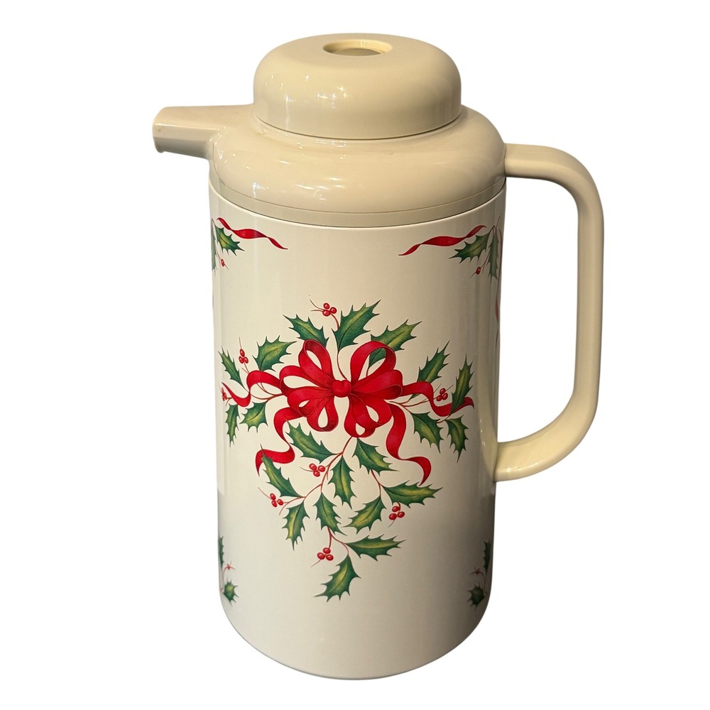 Lenox Holiday Nouveau Thermal Carafe Coffee Thermos Pitcher Christmas Holly 1 Qt